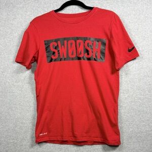 Nike Dri-FIT Swoosh Graphic Tee Red Men’s Small Athletic Cut Short Sleeve Shirt